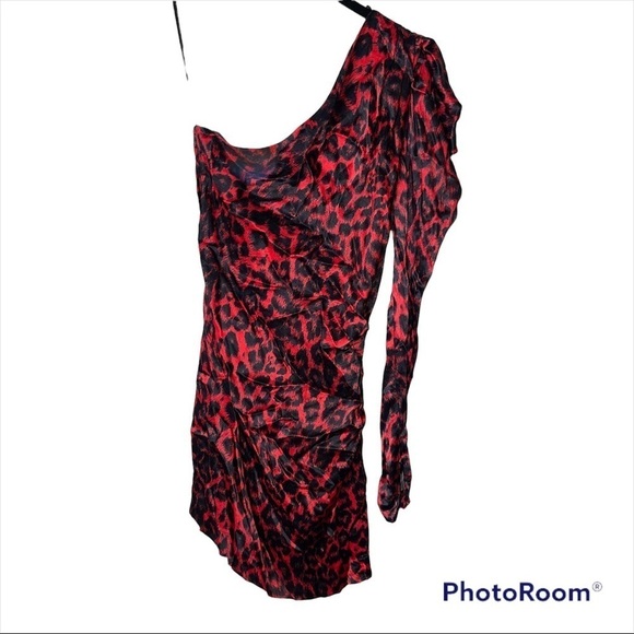 NWT BEC + BRIDGE Red Cheetah Print She's a Maniac One Shoulder Mini Dress Size 4 - Picture 5 of 10